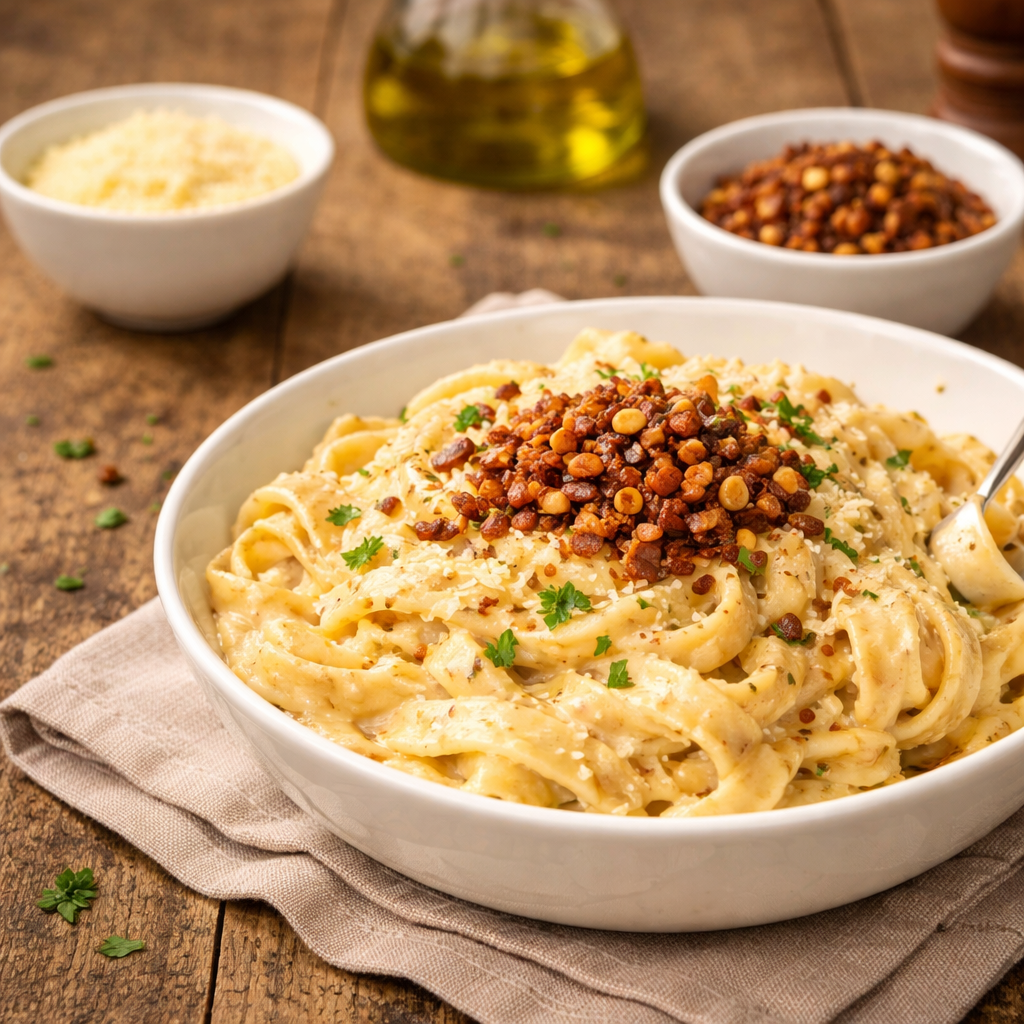 Creamy Monster Crunch Chili Crisp Pasta